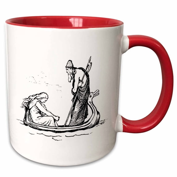 3drose, Frigg and Odin Sailing in Oselvar Viking Boat, 11oz Two-tone Red Mug