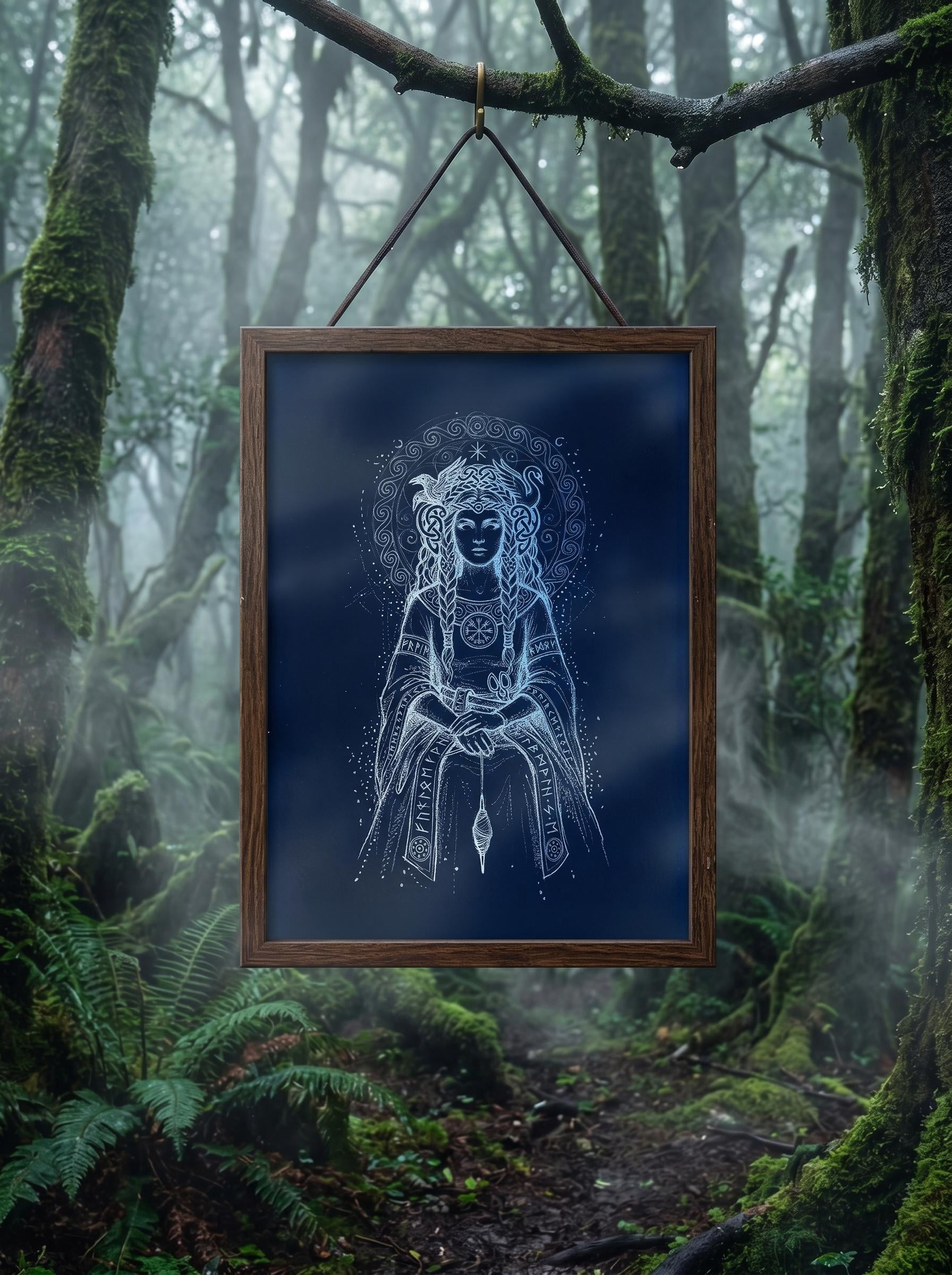 Nirdic Compass Frigg Goddess Poster, Norse Mythology Wall Art, Vegvisir Compass Print ...