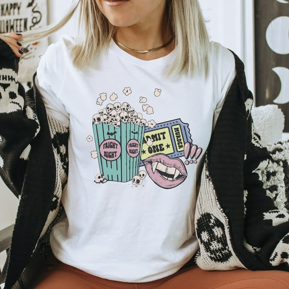 Fright Night Halloween Shirt Vintage Horror Movie Top Scary Movies gift Girly Halloween Apparel Cute Halloween Retro tshirt Skeleton skull t