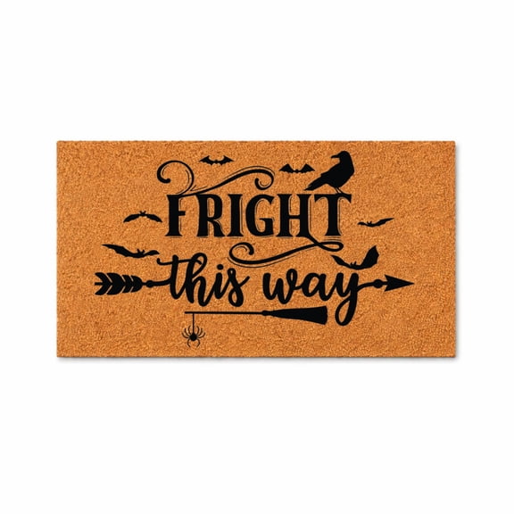 Fright This Way Doormat, Halloween Decorative Entryway Mat, Seasonal Welcome Door Mat (18x30 inches) WoodByStu 1507