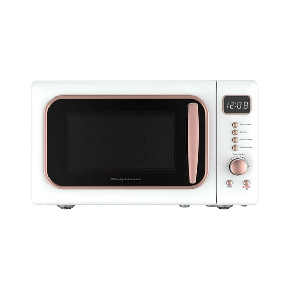 Frigidaire 0.7 Cu. Ft. Retro Countertop Microwave Oven, White and Rose Gold