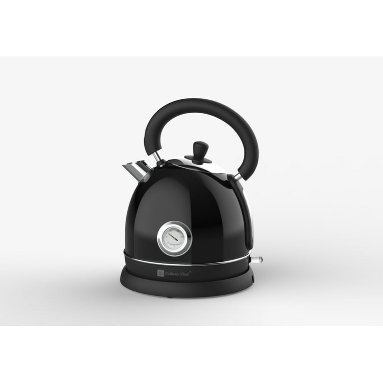 CULINARY CHEF 1.8 Quart 1 500 Watt Retro Porcelain Electric Water Kettle with Thermometer Black