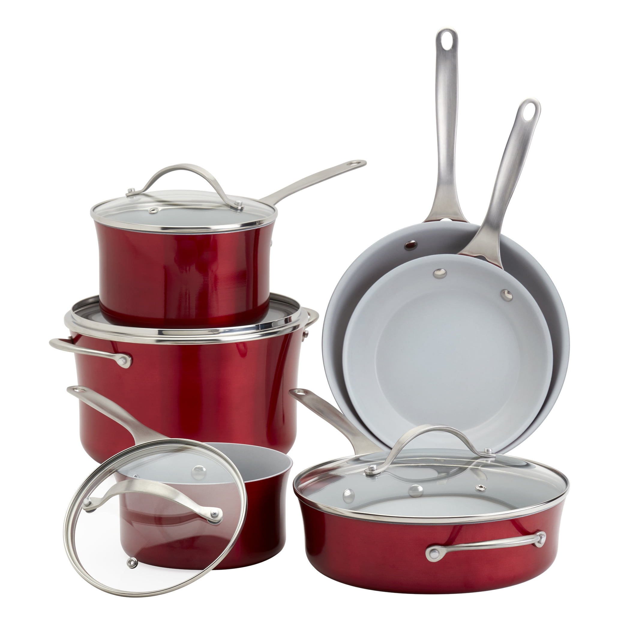 Frigidaire 10Piece Nonstick Aluminum Cookware Set, Red