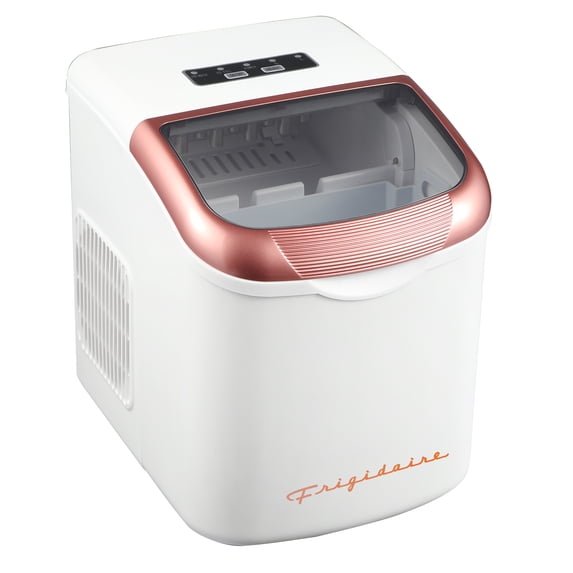 Frigidaire 26 Lbs. Retro Countertop Ice Maker, Bullet Shaped Ice, White/Rose Gold