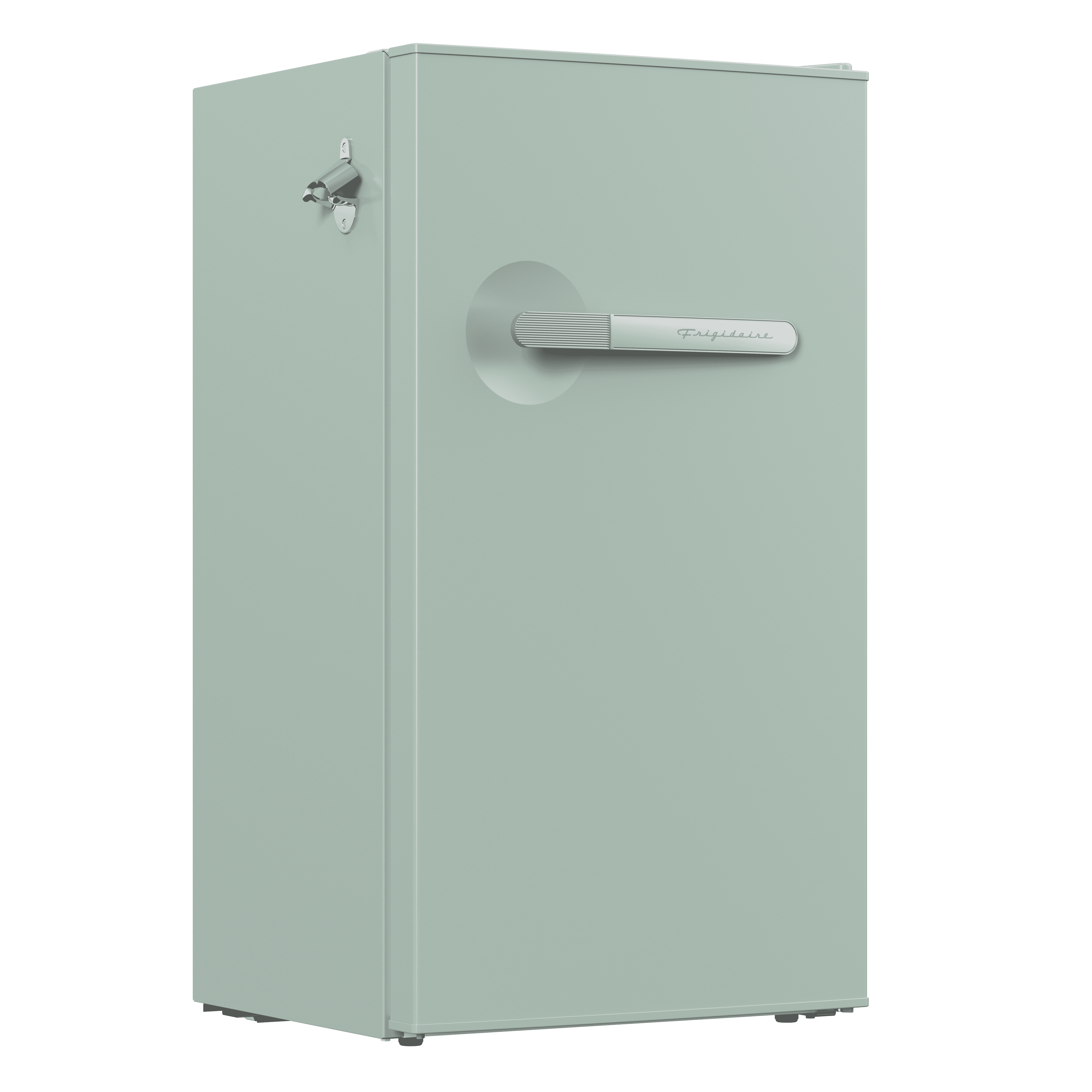 Sage Green Retro Compact Refrigerator with Silver Bar Handle