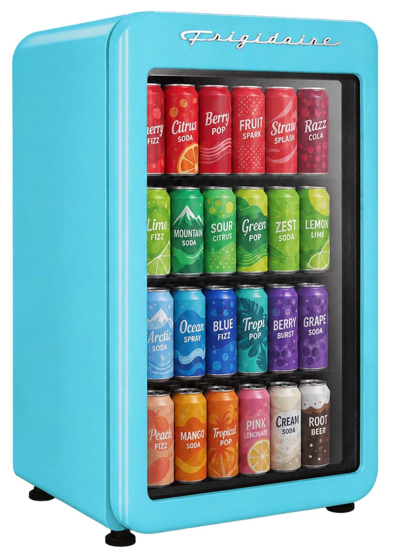 Frigidaire 3.3 Cu. ft. 102 Can Retro Refrigerator, 95 Liter Mini Fridge with Glass Door, Blue