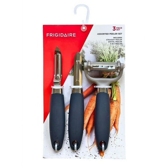 Frigidaire 3-Piece Peeler Set - Straight Peeler, Swivel Peeler, 3-in-1 Peeler - Stainless Steel and Silicone