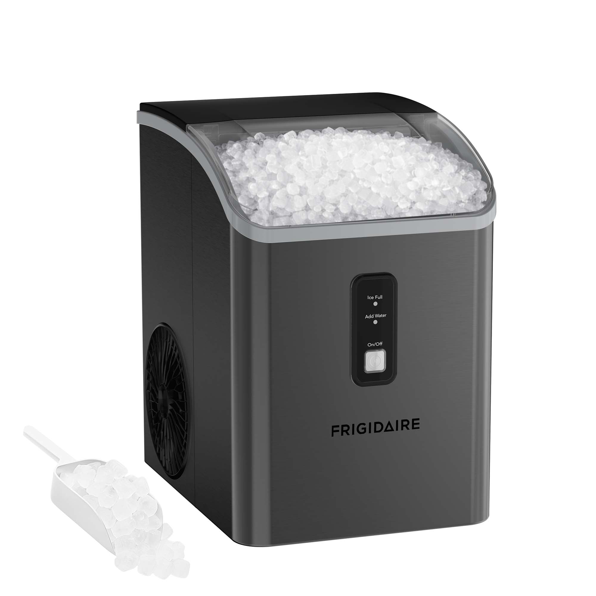 Frigidaire Nugget Ice Maker 33 Lbs, Black Stainless Steel Countertop Soft Pellet Ice Maker for Home, Kitchen, Office, Bar