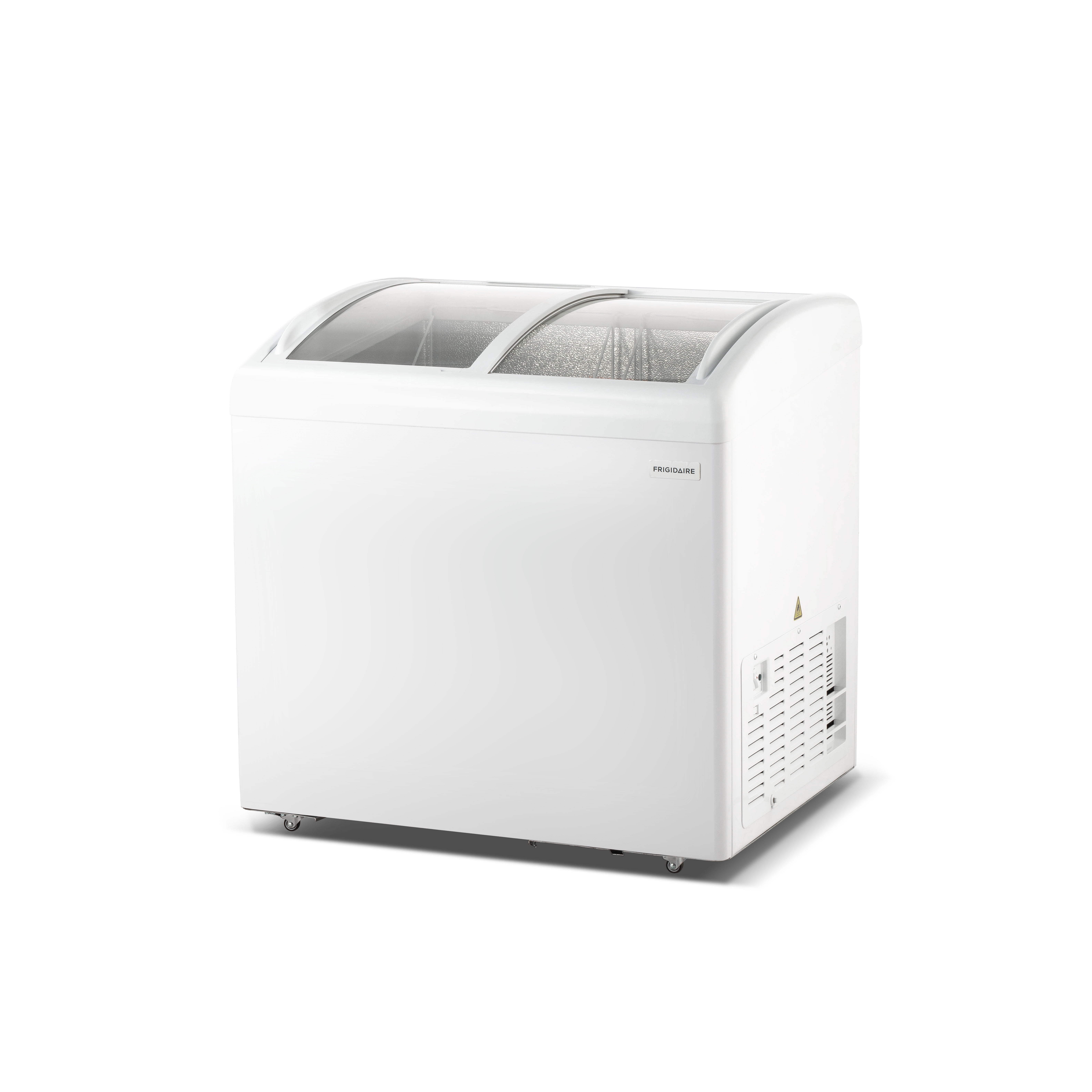 Frigidaire 6.7 Cu. ft. Curved Glass Top Display Freezer, 2 Door Convertible Freezer Refrigerator with Lockable Glass Door and Wheels, White