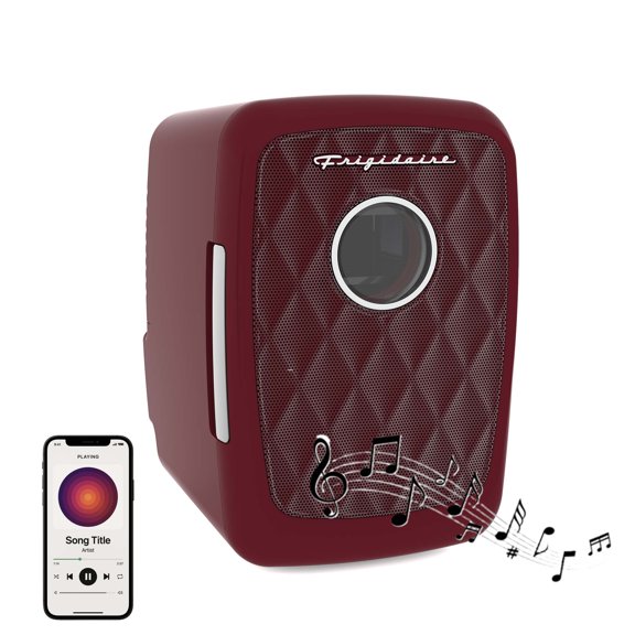 Frigidaire 6 Can Mini Cooler with Bluetooth Speaker, 4 Liter Personal Fridge with AC/DC Adapter, Merlot
