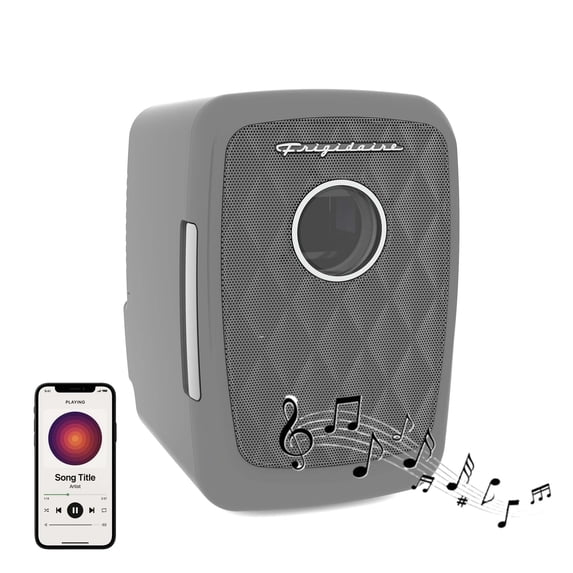 Frigidaire 6 Can Mini Cooler with Bluetooth Speaker, 4 Liter Personal Fridge with AC/DC Adapter, Pewter
