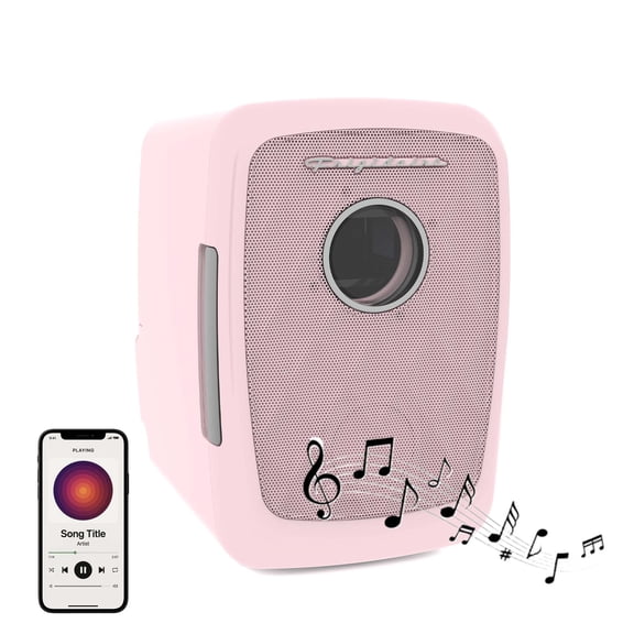 Frigidaire 6 Can Mini Cooler with Bluetooth Speaker, 4 Liter Personal Fridge with AC/DC Adapter, Pink