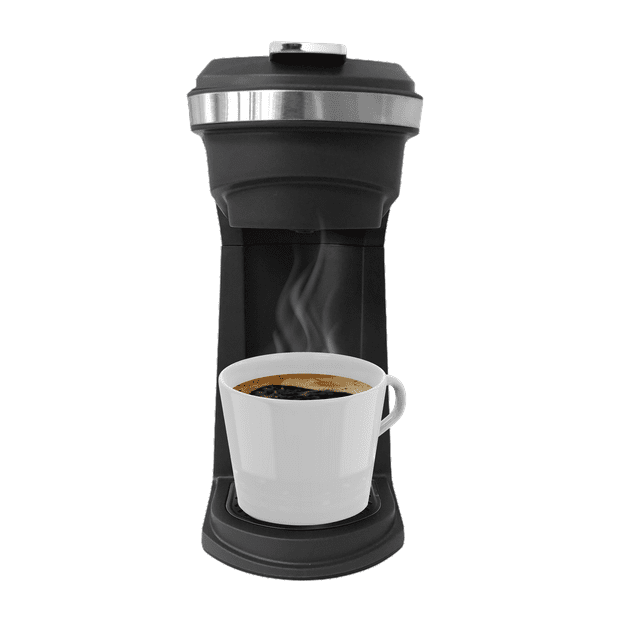 Frigidaire ECMK110 Stainless Steel 2 In 1 Single Serve K Cup / Ground Coffee Maker, 14oz With Push Button Switch, With Mesh Filter, Black