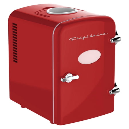 Frigidaire EFMIS171-RED 6+1-Can 48-Watt Retro Mini Portable Fridge with Top-Mounted Active-Cooling Can Holder (Red)