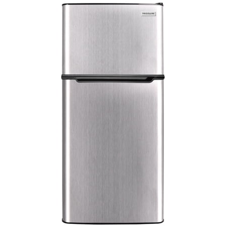 Frigidaire 4.5 cu ft 2-Door Compact Refrigerator with Freezer and Chrome trim—space-saving, energy-efficient mini fridge ideal for dorms, offices, and small kitchens.