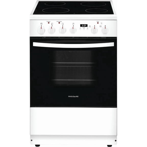Frigidaire FCFE2425AW 24'' Freestanding Electric Range with 4 Elements, Smoothtop Cooktop, Storage Drawer, Convection Oven, Viewing Window, Storage Drawer, in White