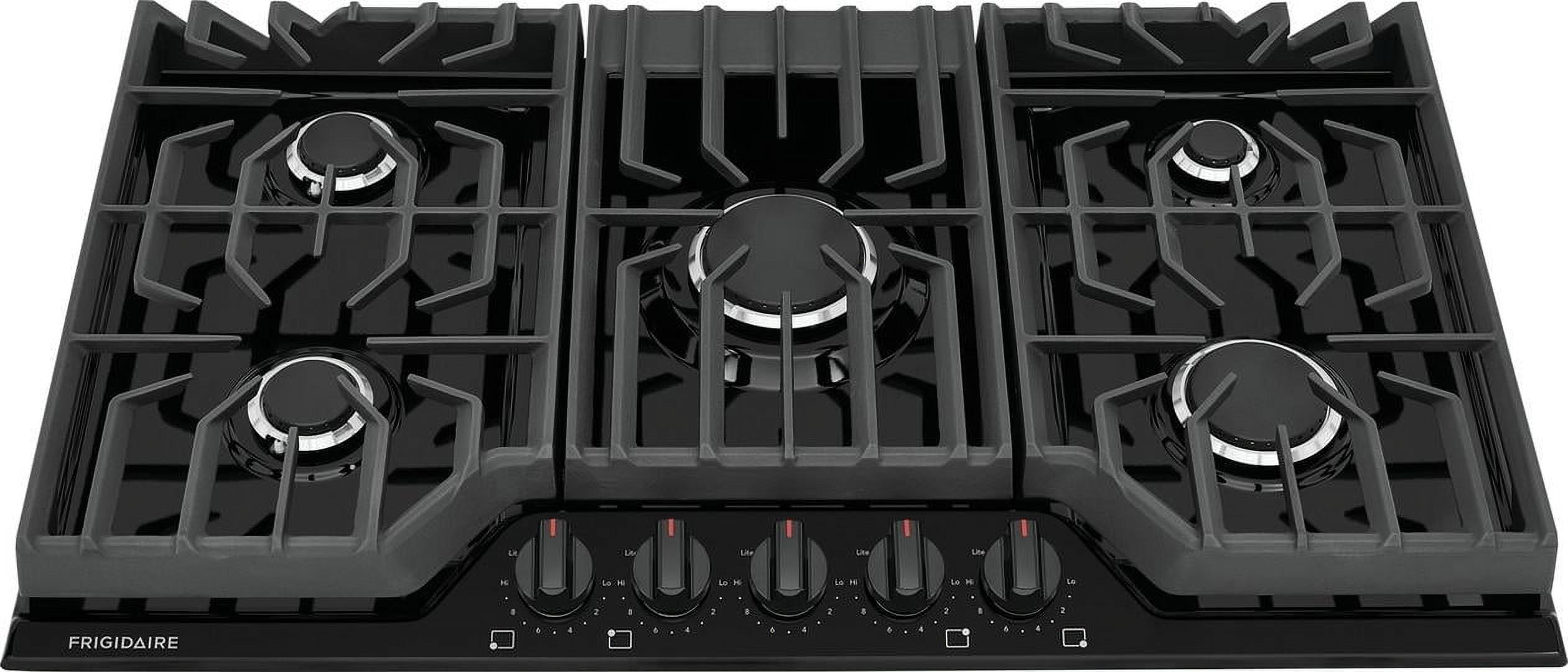 36" Black Gas Cooktop with 5 Burners and Cast Iron Grates