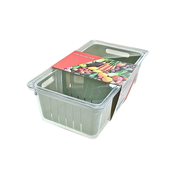 Frigidaire Fruit and Vegetable Bin with Lid, 2 Compartments Fruit Storage Container, Vegetable Storage Container, Stackable Refrigerator Organizers with Colander and Lid