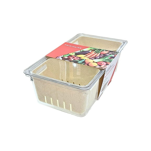 Frigidaire Fruit and Vegetable Bin with Lid, 3 Compartments, Fruit Storage Container, Vegetable Storage Container, Stackable Refrigerator Organizers with Colander and Lid