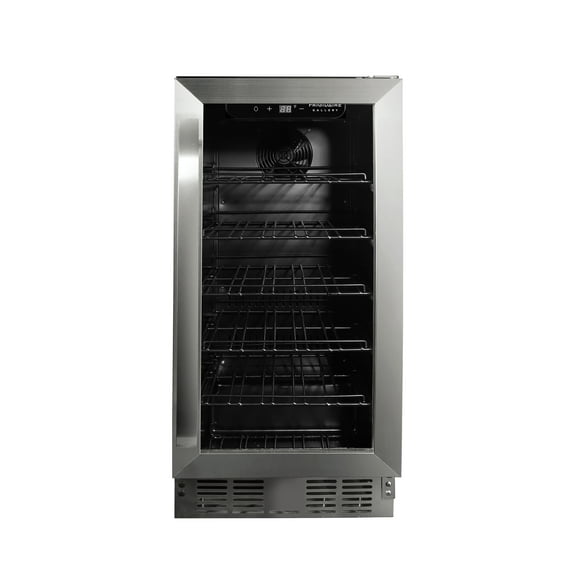 Frigidaire Gallery 15" Beverage Refrigerator with Glass Door, Holds 115 Cans or 30 Bottles, Built in or Freestanding Under Counter Beverage Fridge with LED Light