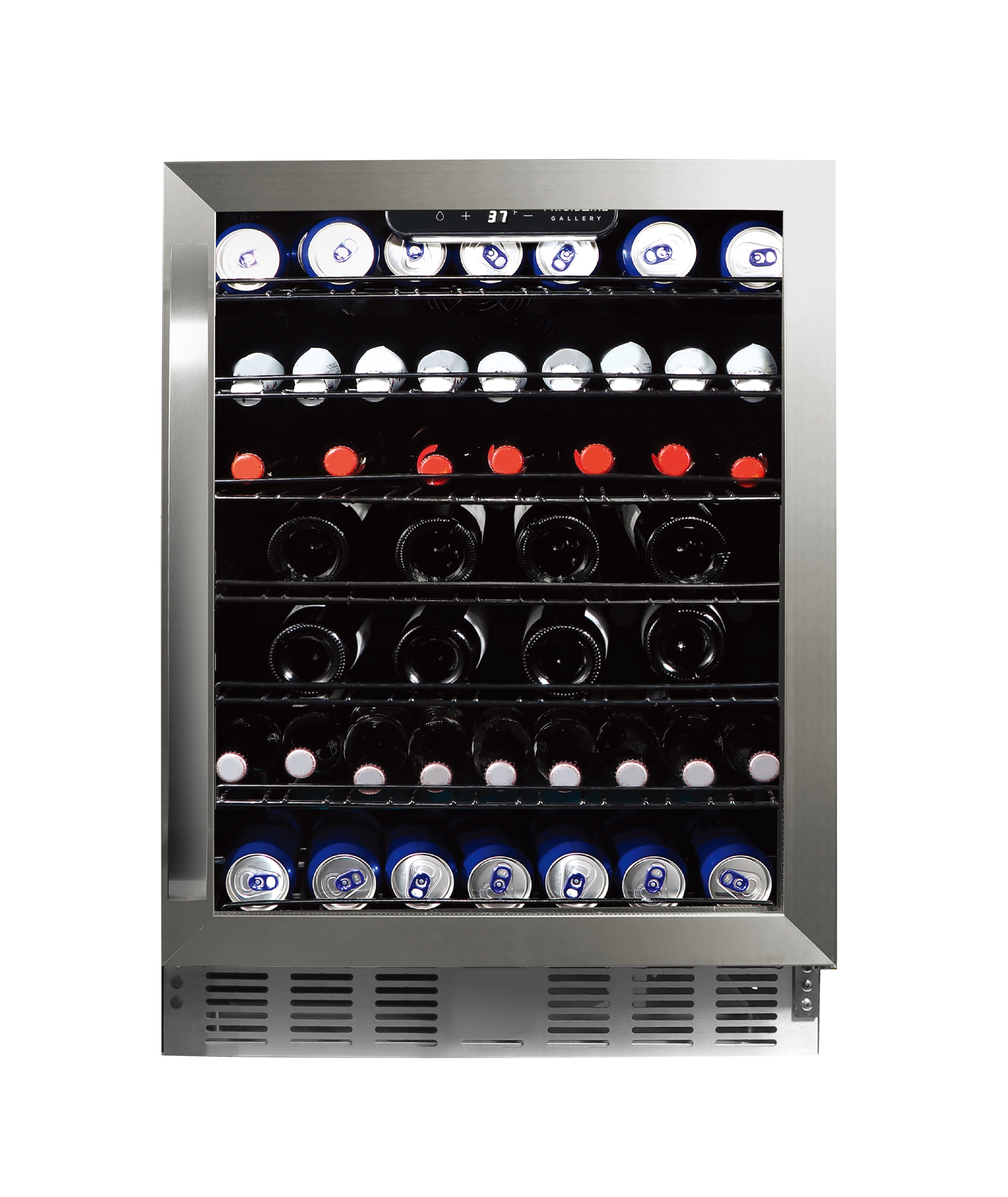 Frigidaire Gallery 24" Beverage Refrigerator with Glass Door, Holds 166 Cans or 56 Bottles, Built in or Freestanding Under Counter Beverage Fridge with LED Light