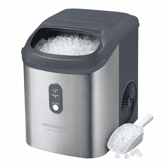 Frigidaire Gallery Nugget Ice Maker 33 Lbs, Countertop Soft Pellet Ice Maker with Touchscreen, Stainless Steel Shield Grey