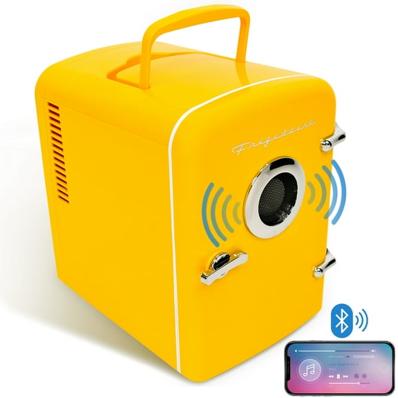 Frigidaire Portable Retro 6-can Mini Cooler, EFMIS151, Built-in Bluetooth(R) Speaker, Yellow