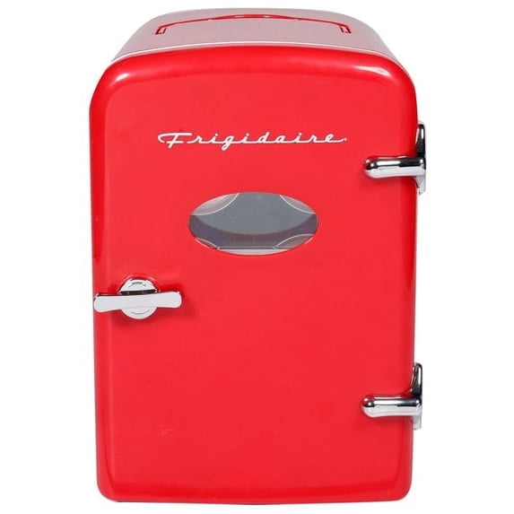 Frigidaire 9 Can Retro Personal Mini Fridge, 6L Portable Cooler with AC & 12V Car Adapter, Compact Beverage Cooler for Drinks, Skincare, and Snacks