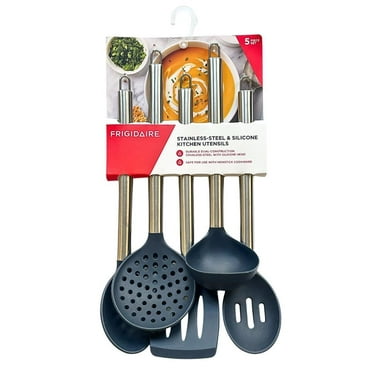 Frigidaire Silicone Cooking Utensils, 5PC Set, Easy to Clean Silicone with Stainless Steel Handles