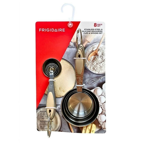 Frigidaire Stainless Steel Measuring Cups and Spoons, Set of 8, Silicone Handle