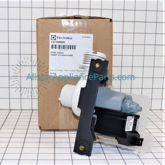 Frigidaire 137108000 Genuine OEM Drain Pump
Fits: 131723500 131889800 131802000 134051100 137151900 137151900KITK