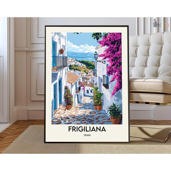 Frigiliana Spain Travel Poster Wall Art Print, Unframed Canvas 24x36in