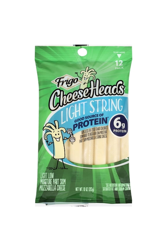 Cheese Heads Light Mozzarella String Cheese Snacks, 10 oz, 12 Count