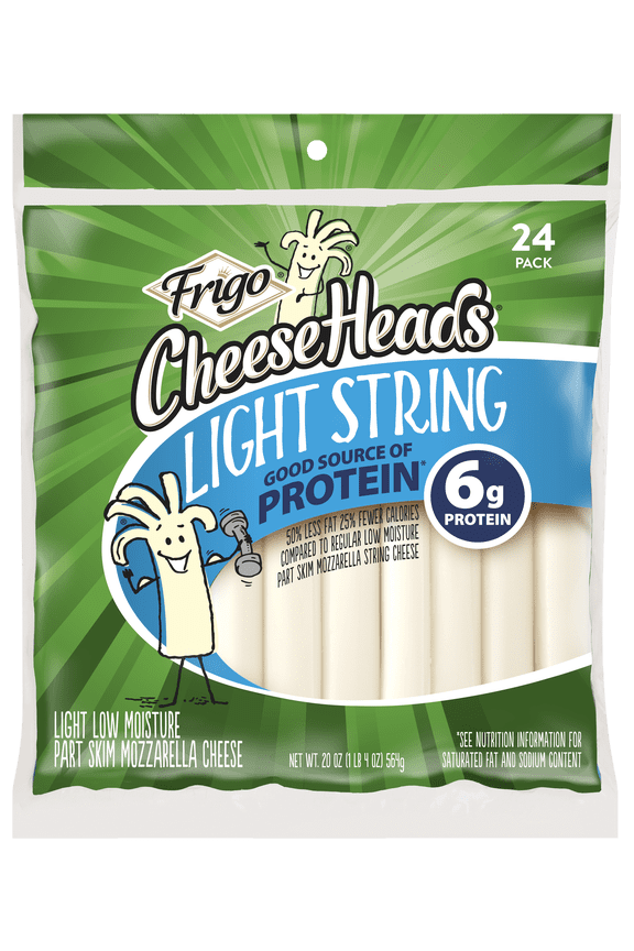 Cheese Heads Light Mozzarella String Cheese Snacks, 20 oz, 24 Count