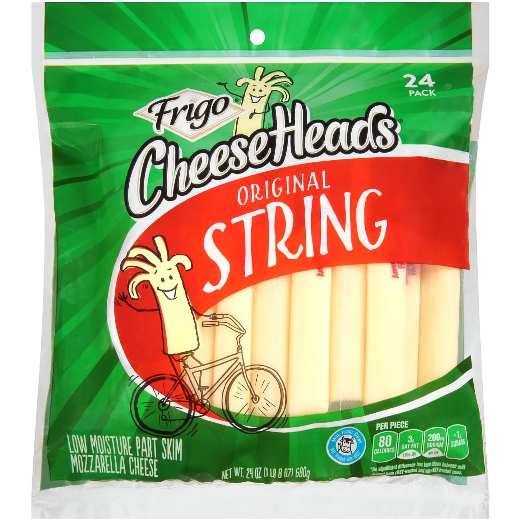 Frigo Cheese Heads Original Mozzarella String Cheese, Cheese Snacks, 24 oz, 24 Count - image 1 of 6