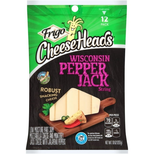 Frigo Cheese Heads Premium Snacking Pepper Jack Natural String Cheese, 0.83 oz, 12 ct