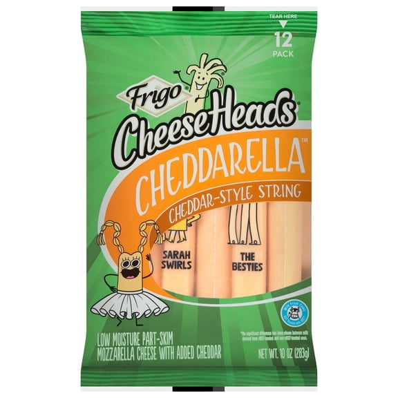 Frigo Cheese Heads Cheddarella Cheddar-Style String Cheese, 10 oz, 12 Count