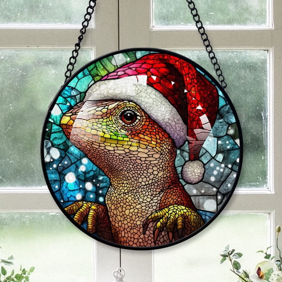 Frilled Lizard Ornament Christmas 2025, Frilled Lizard Stained Glass Hanging Panel Radiant Glass Window Art, Perfect for Wildlife Decor