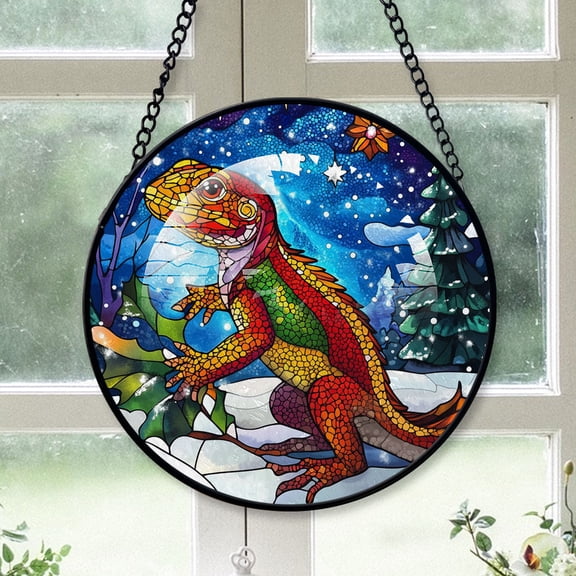 Frilled Lizard Ornament Christmas 2025, Frilled Lizard Stained Glass Hanging Window  Artistic Glass Decoration for Cozy Interiors
