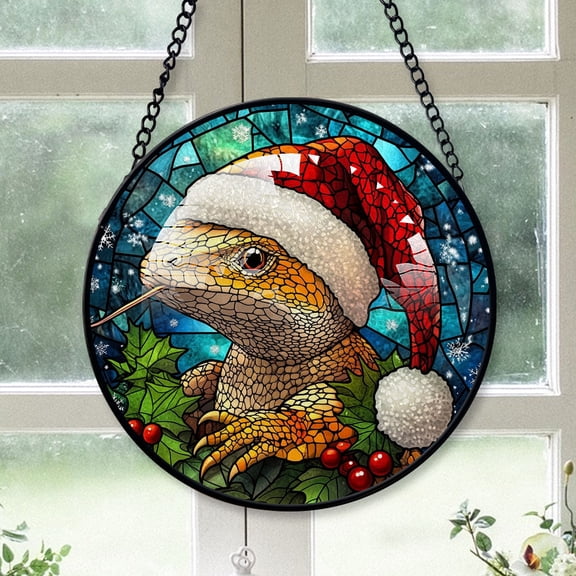 Frilled Lizard Ornament Christmas 2025, Frilled Lizard Stained Glass Window Hanging Decoration  Beautiful Glass Art Ornament for Home and Office