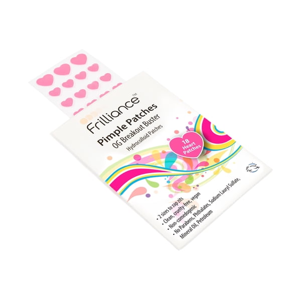 Frilliance Hydrocolloid Acne Pimple Patches for Teens, Pink Heart Shaped, 18 Count, 2 Sizes