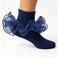 thumbnail image 1 of Frilly Lace Ankle Knit Socks,Soft Elastic Dance Foot Wear,Delicate Decor Short Stockings,Light Breathable Stretchy Knit Socks For Casual Performance Daily Wear,Navy,6-8 Years, 1 of 7