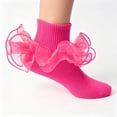 thumbnail image 1 of Frilly Lace Ankle Knit Socks,Soft Elastic Dance Foot Wear,Delicate Decor Short Stockings,Light Breathable Stretchy Knit Socks For Casual Performance Daily Wear,Hot Pink,6-8 Years, 1 of 7