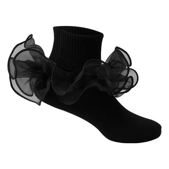 Lace Trim Ankle Socks for Women Girls, Soft Stretchy Ruffle Short Socks, Breathable Knit Ballet Dance Socks,Casual Liner Socks for Daily Wear, Performance, Party, Home,Black,6-8 Years