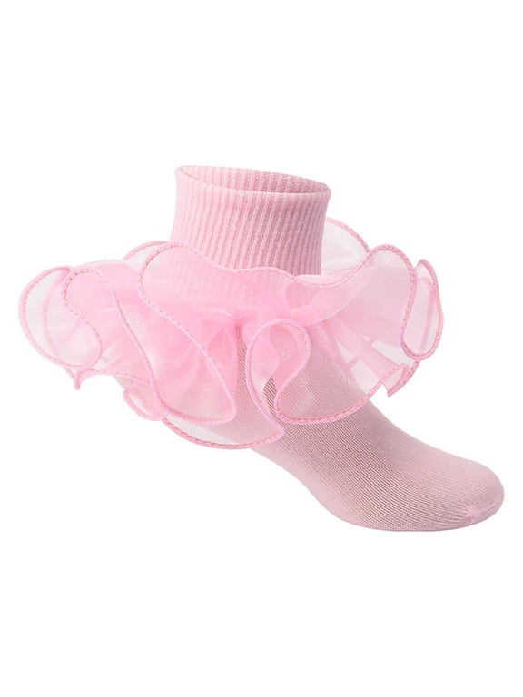 Frilly Lace Ankle Knit Socks,Soft Elastic Dance Foot Wear,Delicate Decor Short Stockings,Light Breathable Stretchy Knit Socks For Casual Performance Daily Wear,Pink,8-10 Years