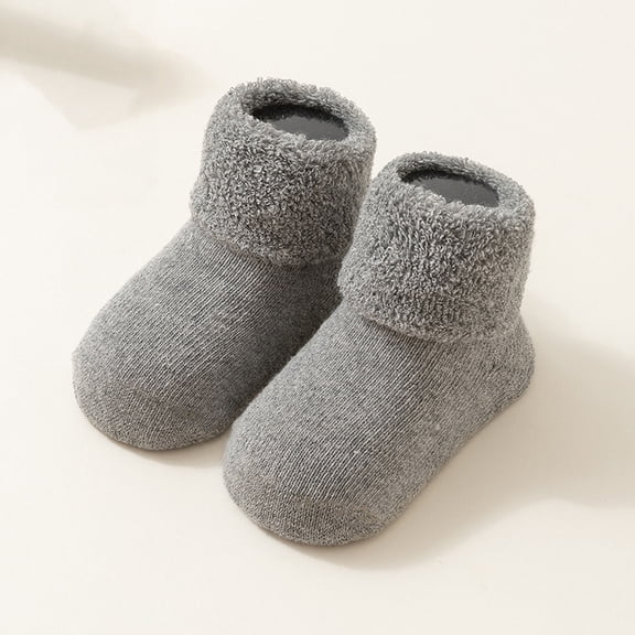 Frilly Socks Girls Children's Winter Fleece Floor Socks Kids Boys Girls Slipper Socks Thickened Warm Ankle Crew Socks Ruffle Socks Gray 90