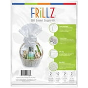 (2 pack) Frillz Brand Gift Basket Wrap 2 Pack Kit: 2 Ribbon Bows, 2 White Tags, 2 Clear Bags, 12 Glue Dots