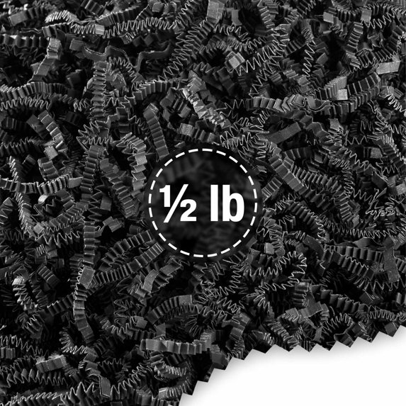 Frillz Crinkle Cut Paper Shred Filler for Baskets, Gifts, Packing and Protecting your Holiday, Birthday, Weddings, Anniversary, Valentines Day, and other gifts (1/2 pound, Black)