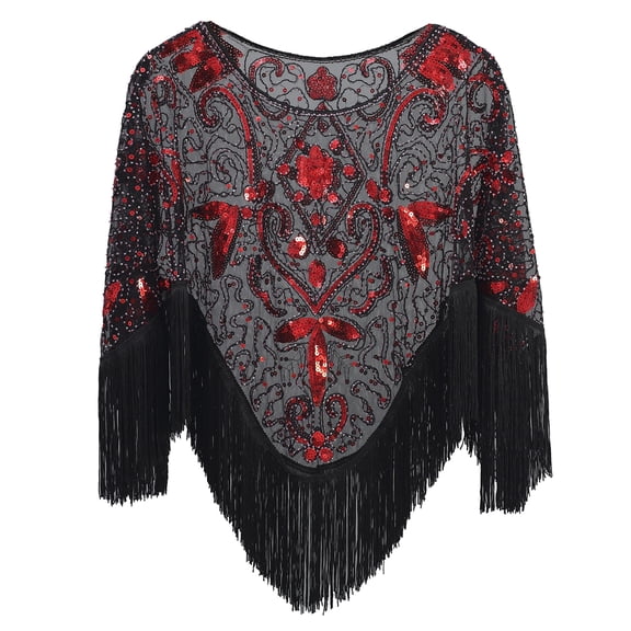 Fringe Art Deco Sequin Beaded Top Cape Sparkly Wrap Shawl Blouse For Wedding Evening Party Dress