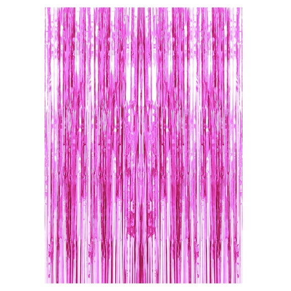 Fringe Backdrop Curtain Metallic Rose Pink Foil Streamer Decor for Birthday Bachelorette Party Photo Atmosphere Setting, 1 Piece